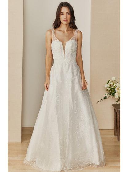 Vestido línea A con escote Profundo (MZW320) - Off White