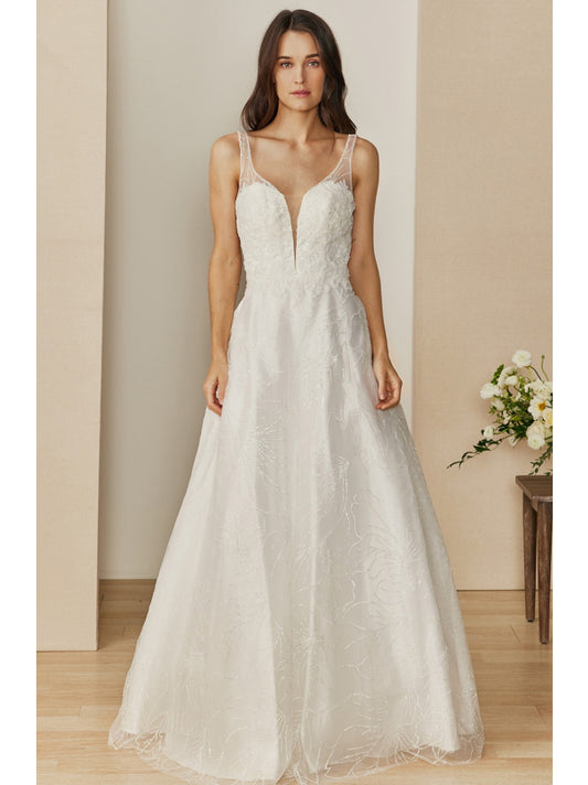 Vestido línea A con escote Profundo (MZW320) - Off White