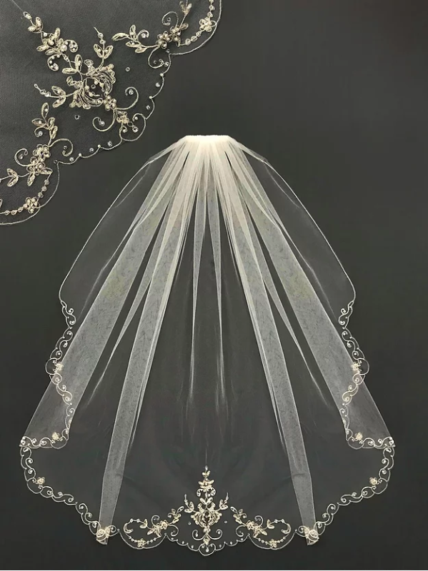 Velo ivory 90cms decorado con festones